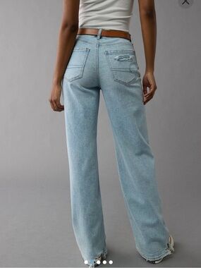 New ! American Eagle Stretch Super High-Waisted Baggy Wide-Leg Jean Salty Air 6S